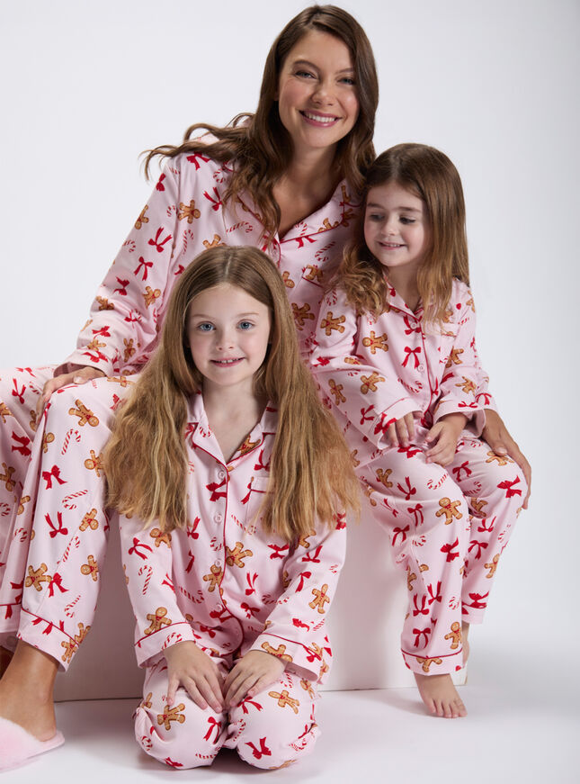 Kids' gingerbread & candy cane fleece pyjamas in a bag